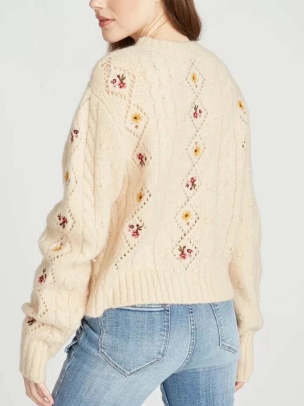 Driftwood Wool Mohair Penny Sweater Cardigan Cream Bliss Embordered Cottagecore - Picture 5 of 14